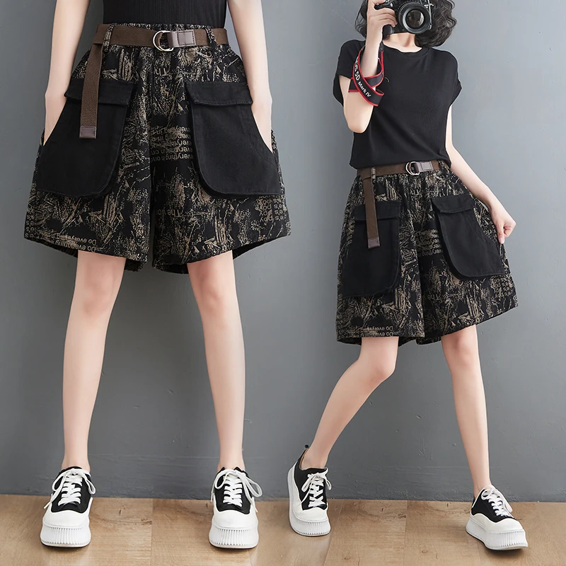 

Джинсовые брюки с принтом в стиле ретро, новые летние свободные брюки большого размера, персонализированные узкие широкие брюки большого размера, джинсы с высокой талией