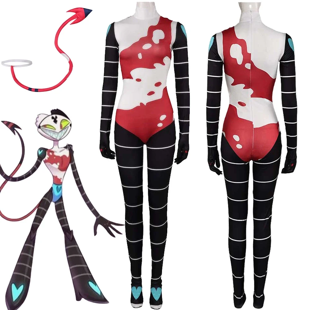 

Fizzarolli Cosplay Cartoon Helluva Fantasia Boss Cosplay Costume Jumpsuit Tail Disguise For Women Adult Halloween Carnival Suit
