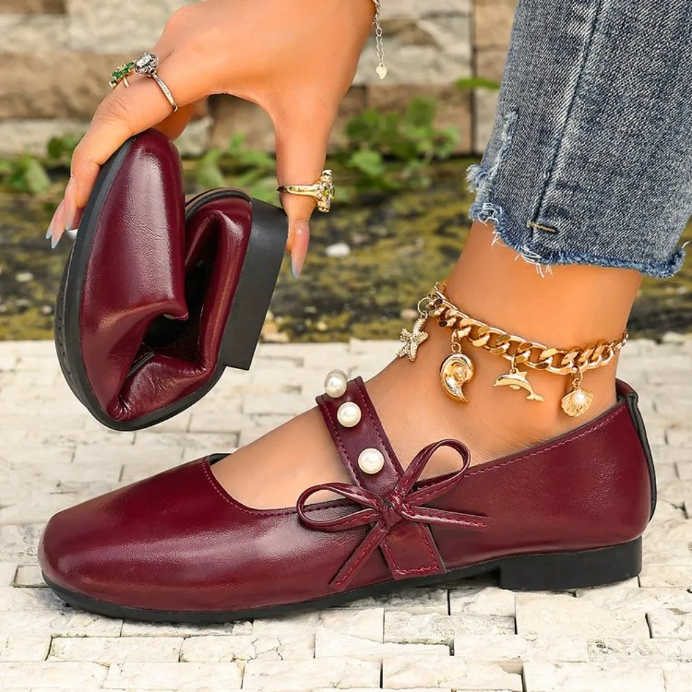 Women Mary Jane Flats 2026 New Bow Detail Rivet Accent Shoes for Office Work Summer Casual Loafers Comfortable Walking Shoes