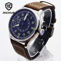 44mm Men‘s Watch Leather Watch Strap Green Luminous ST3600 Seagull 6497 Movement Sport Wristwatches