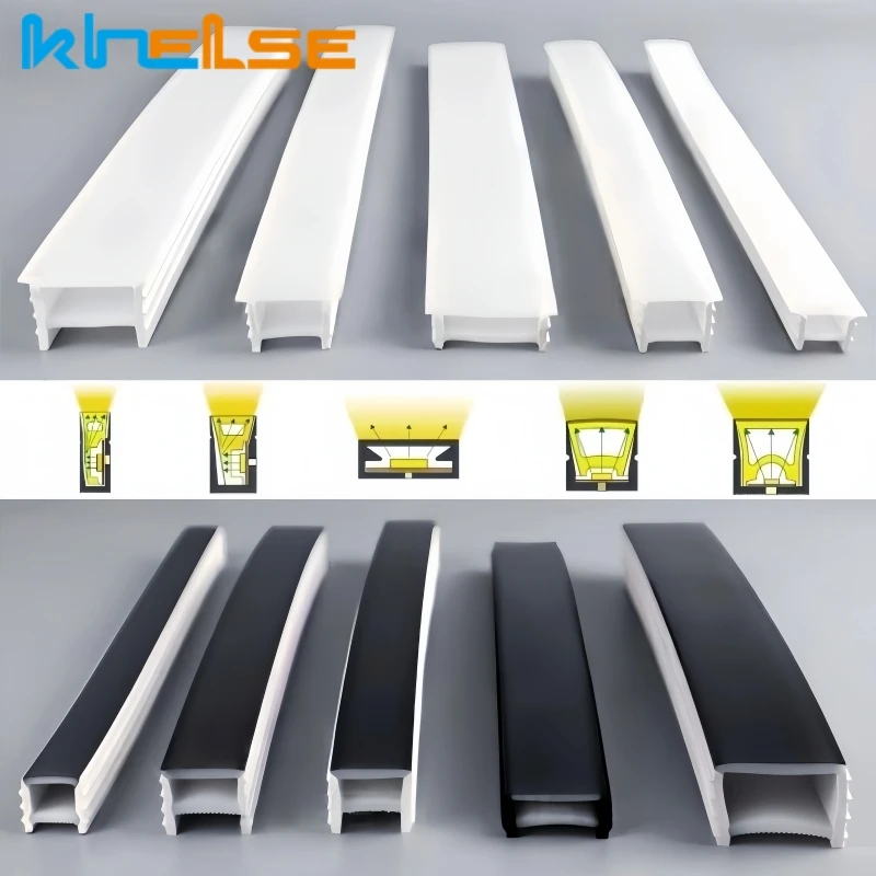 Black Flexible LED Neon Rope Lamp Silicone Tube Diffuser Recessed Channel For WS2811 WS2812B Waterproof Ribbon Neon Strip Lights