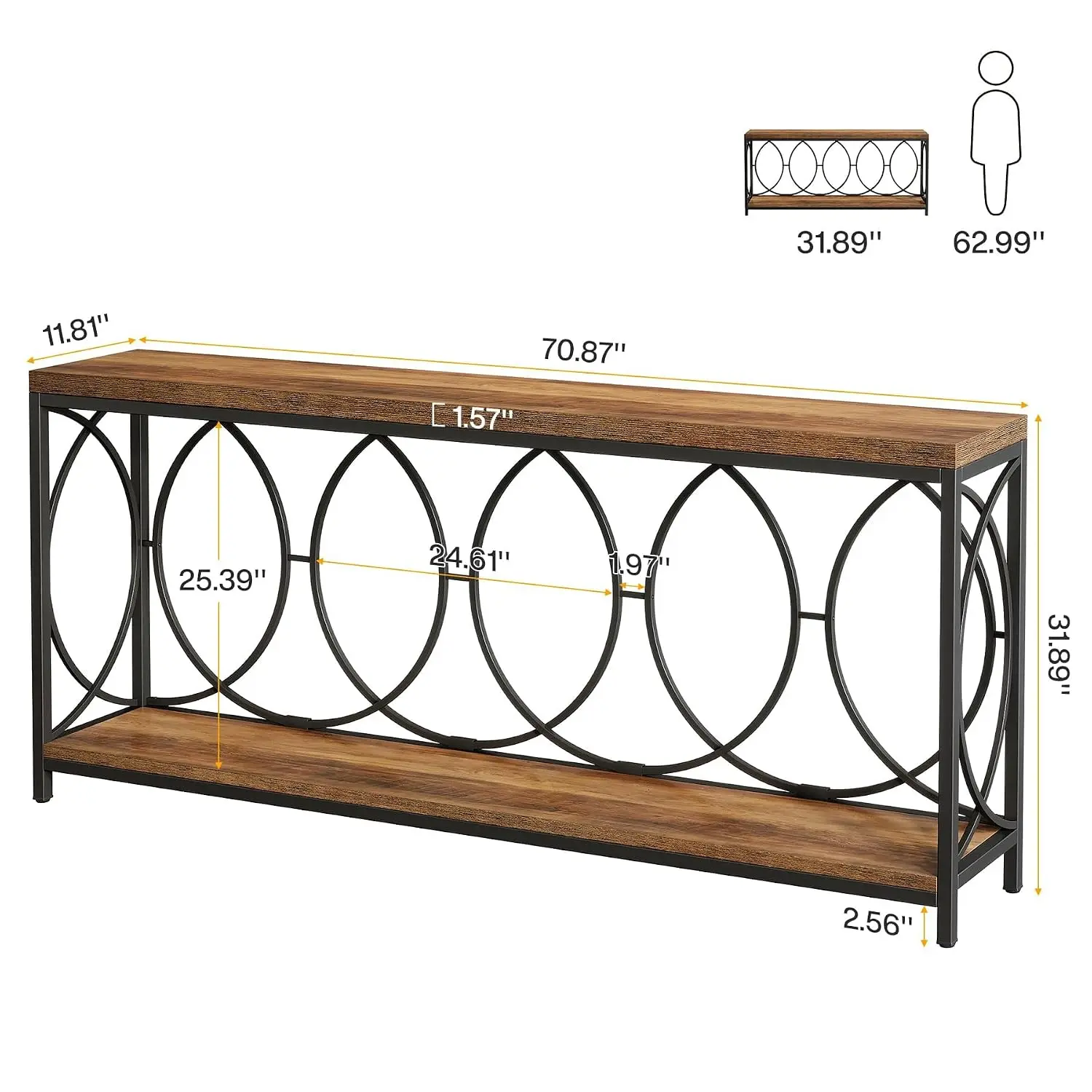 70.9-Inch Extra Long Console Table Narrow Entryway Hallway Behind Sofa Storage Shelf, Customized