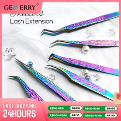 Gemerry Tweezers For Eyelash Extension Colorful Stainless Steel High Precision Lashes Tweezers Individual Volume Makeup Tools