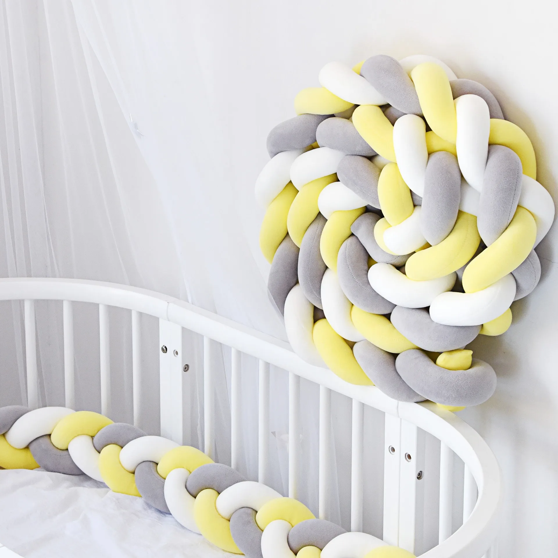 2M Handmade Baby Crib Bumper 3Strand Baby Protector Knot Cotton Pillow Crib Protector Baby Room Decor Decoration