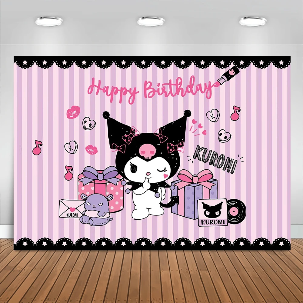 Sanrio Kuromi Backdrop Banner kawaii Kuromi Kids Birthday Party Decoration Photography Background Baby Shower Photo Booth Props