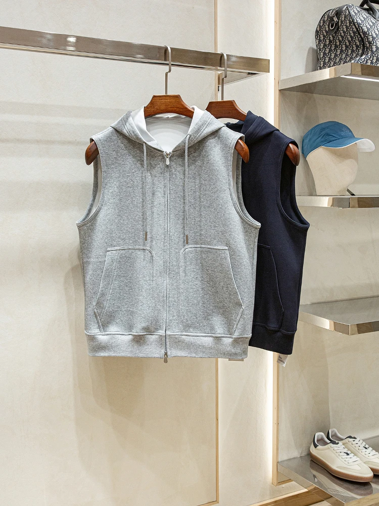 

Classic Faion Men's Casual Hooded Vest oulder Pad Four Seasons Sle Comfortable Loose Fit Streetwear Urban Youth Vest