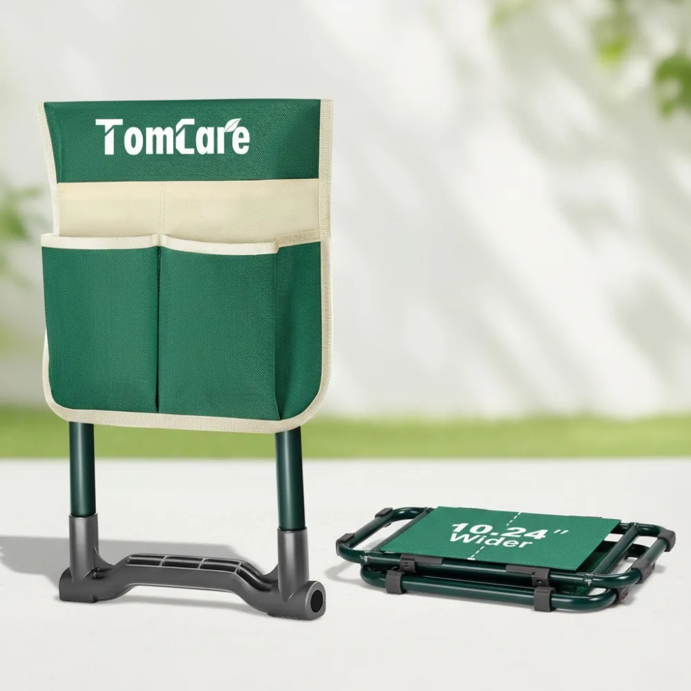 

Foldable Garden Kneeler Seat with 10.24" Wide Pad, 2 Tool Pouches - Heavy Duty Gardening Stool for Seniors & Gardeners