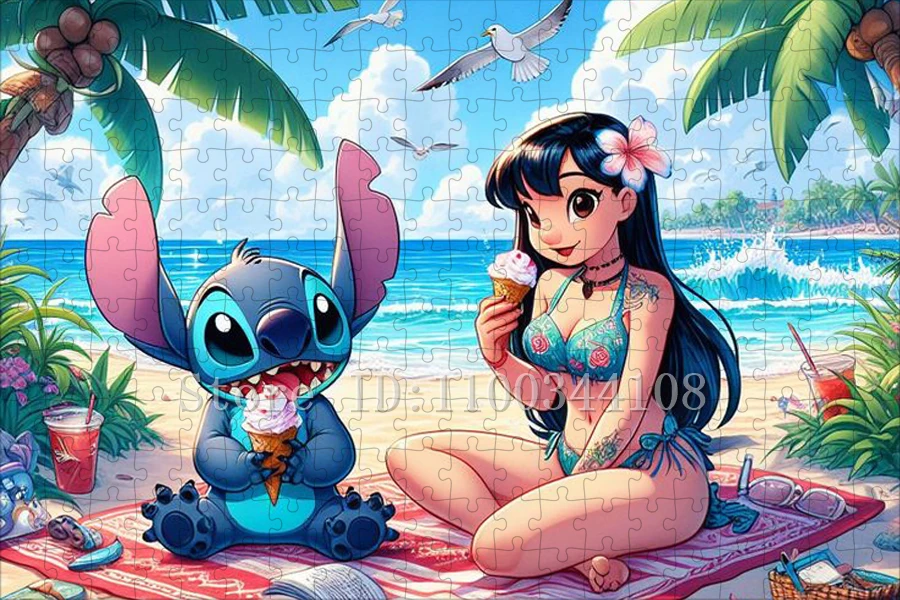 Disney Lilo Stitch Puzzles for Adults Stress Relief Toys 35/300/500/1000 Pieces Cartoon Jigsaw Puzzles Handmade Toys & Hobbies