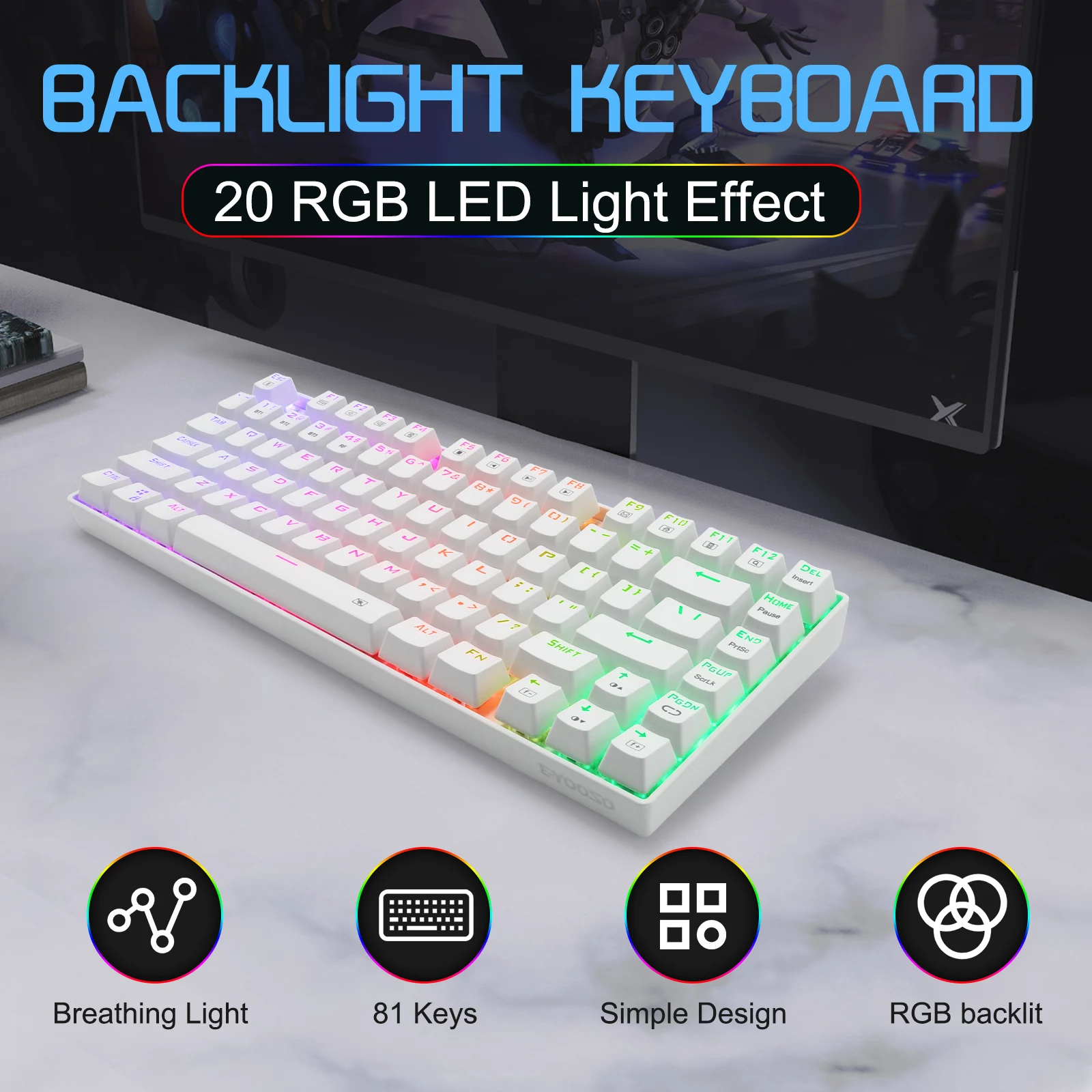 Huo ji Z-88 rgb suporte usb bluetooth sem fio usb 2.4g 3 modo teclado mecânico do jogo 81 teclas para computador portátil computador pc gamer