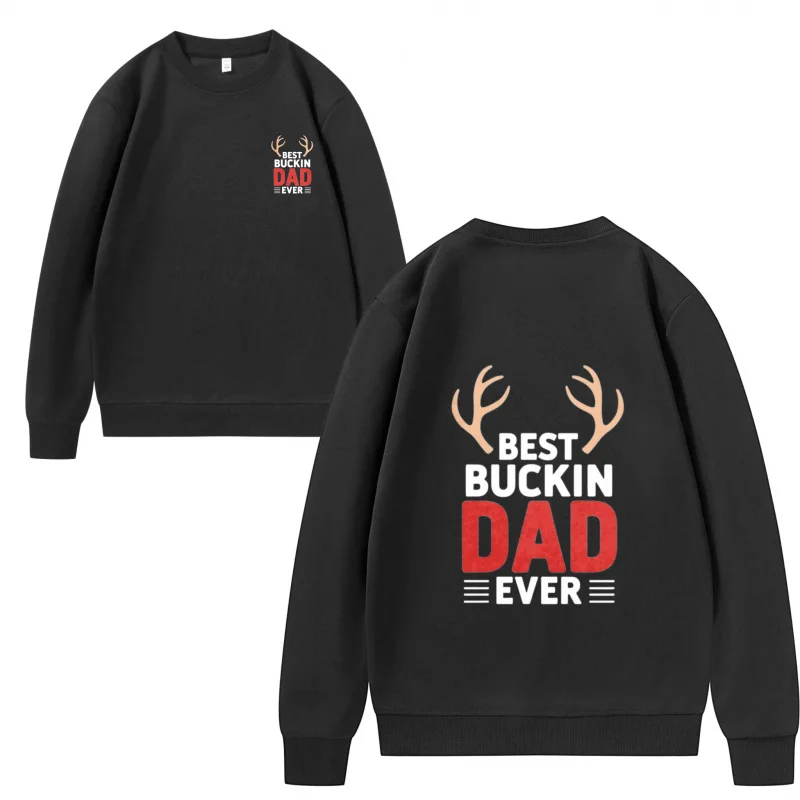Men's Sweatshirt Black Best Buckin Dad Ever Antlers Print for Family Gathering