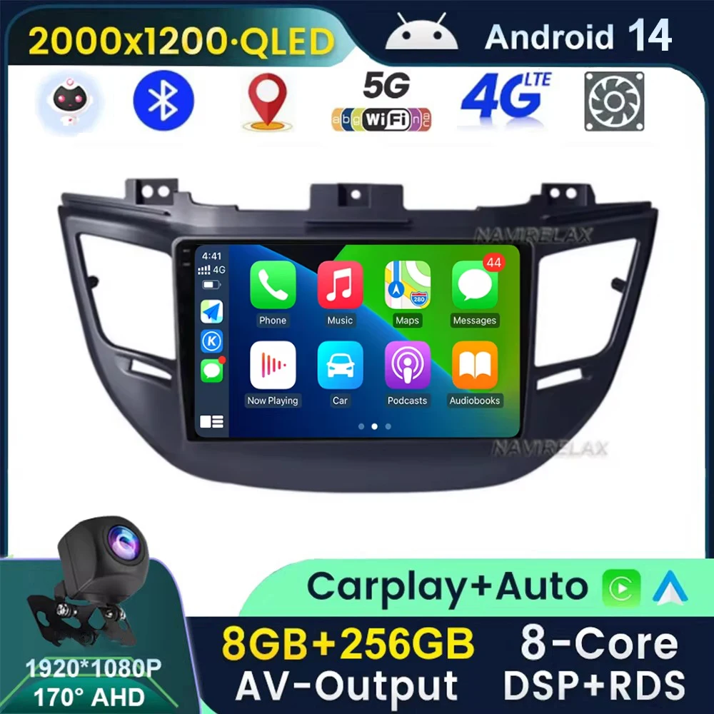 

9" Android 14 For Hyundai Tucson IX35 3 2015 2016 2017 2018 Car Radio Head Unit DSP 2Din Multimedia Video Player Navigation GPS