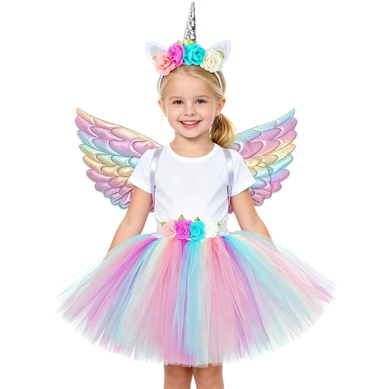 Soft Gradient Flower Mythical Creature Mesh Skirt Dreamy Pastel Tone Ideal for Parade Pageant Fairytale Party Photo Styling Prop