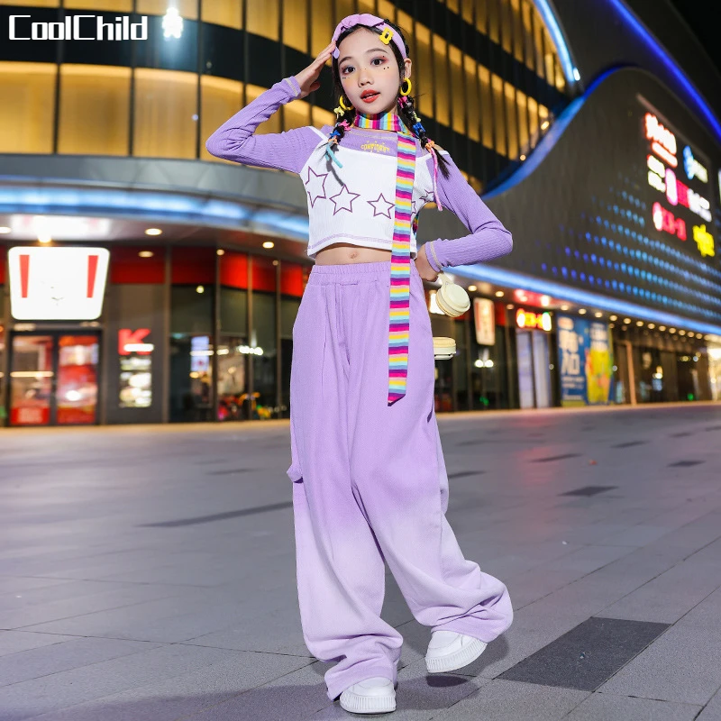 

Hip Hop Girls Crop Top Sweet Gradient Baggy Pants Children Streetwear Teen Costumes Kids Street Dance Jazz Lovely Clothes Sets