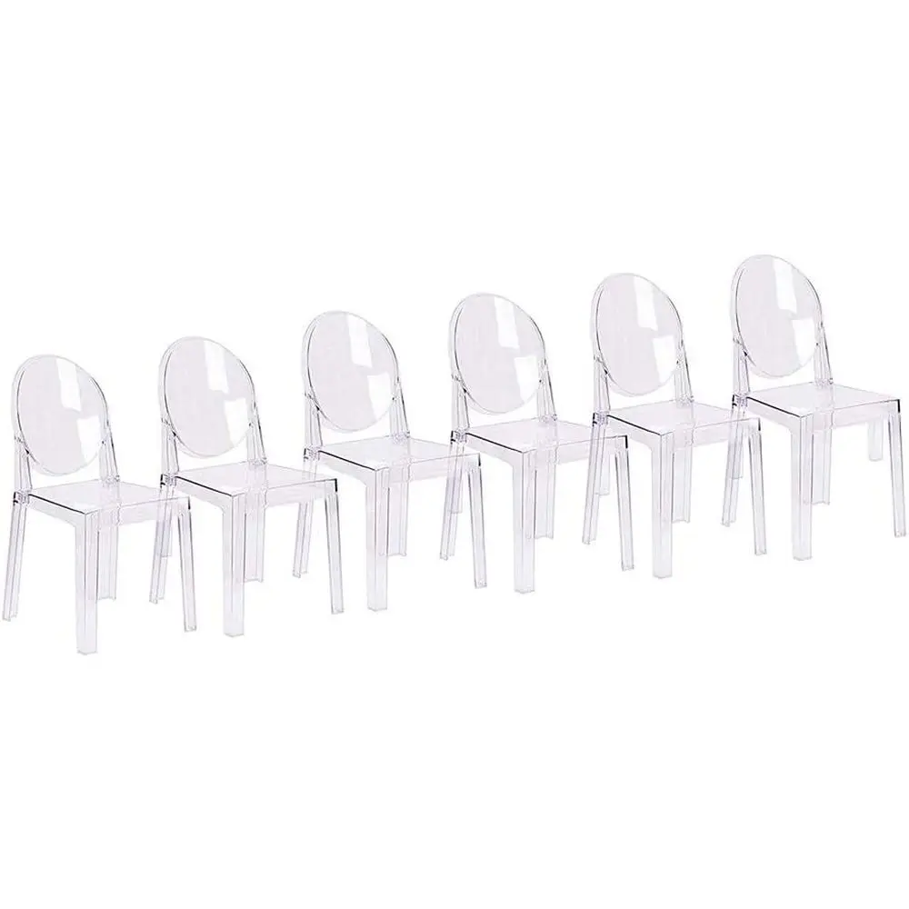 

Oval Back Transparent Acrylic Dining Chairs, Ideal for Kitchen, Living Room, Vanity, or Events (Set of 6, Clear)