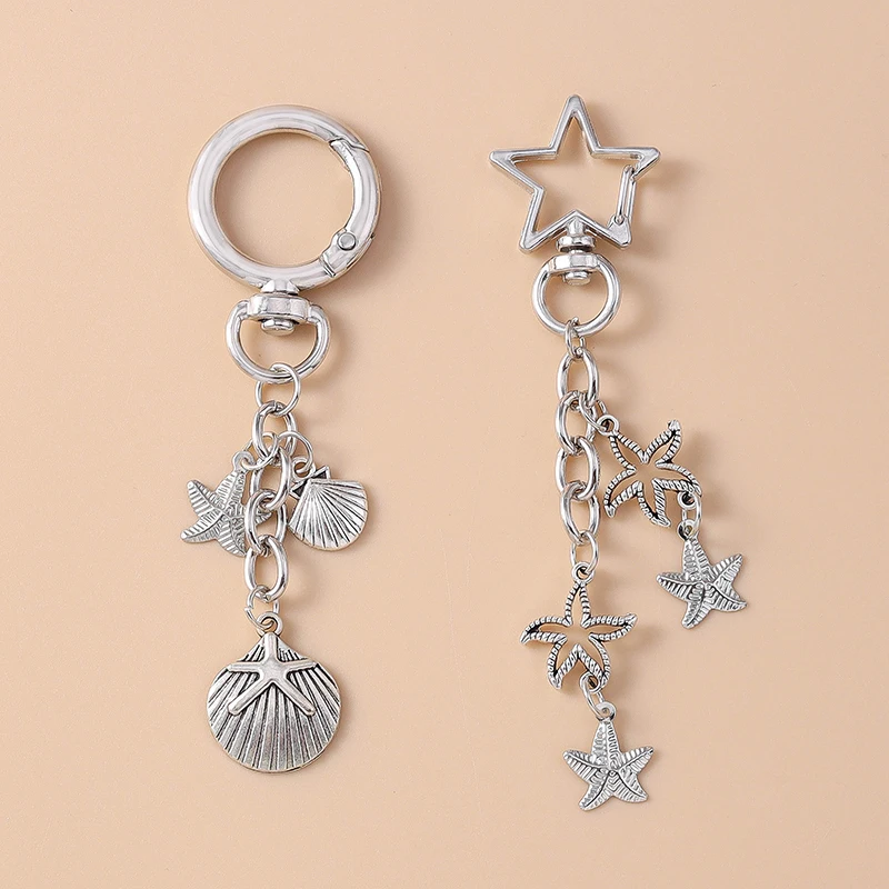 Niedliche Metall-Seestern-Muschel-Schlüsselanhänger für Autoschlüssel, Damen, Herren, Sommer, Strand, Handtaschenanhänger, Schlüsselringe, DIY-Schmuckzubehör – Detail 3