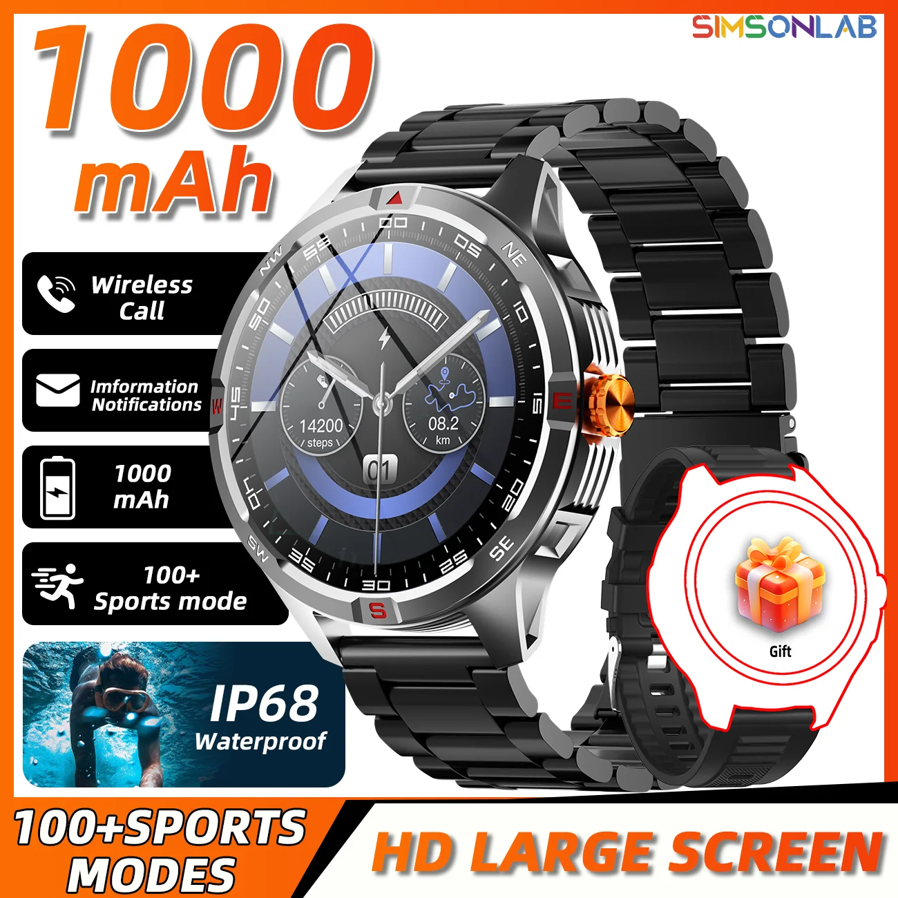 

2025 Military Men's Smartwatch with Bluetooth Call Compass LED Flashlight Sports Fitness Tracker 1000mAh Large Battery for Women