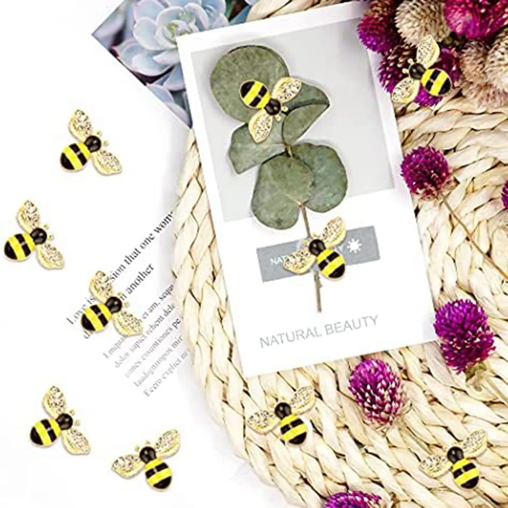 20 Pcs Enamel Bee Charms Pendants Rhinestone Enamel Craft Embellishments Crafting for DIY Handmade Crafts(Yellow+Black)