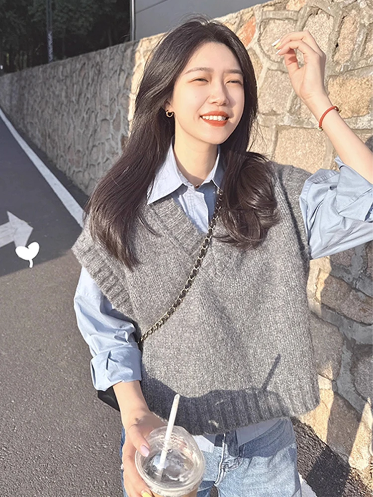

Women's Knitted Vest irt Two-Piece Set Casual Sle Cotton Material Autumn Spring Faion Sensation Small Size Matching