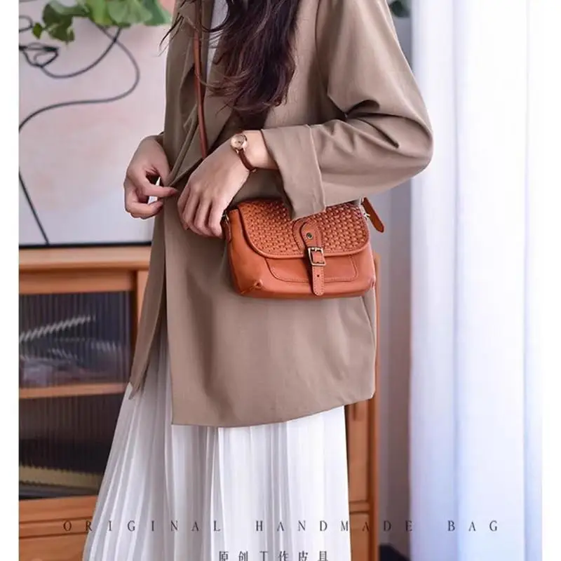 

weekend party genuine leather woven ladies crossbody bag fashion vintage designer handmade cow leather women shoulder bag