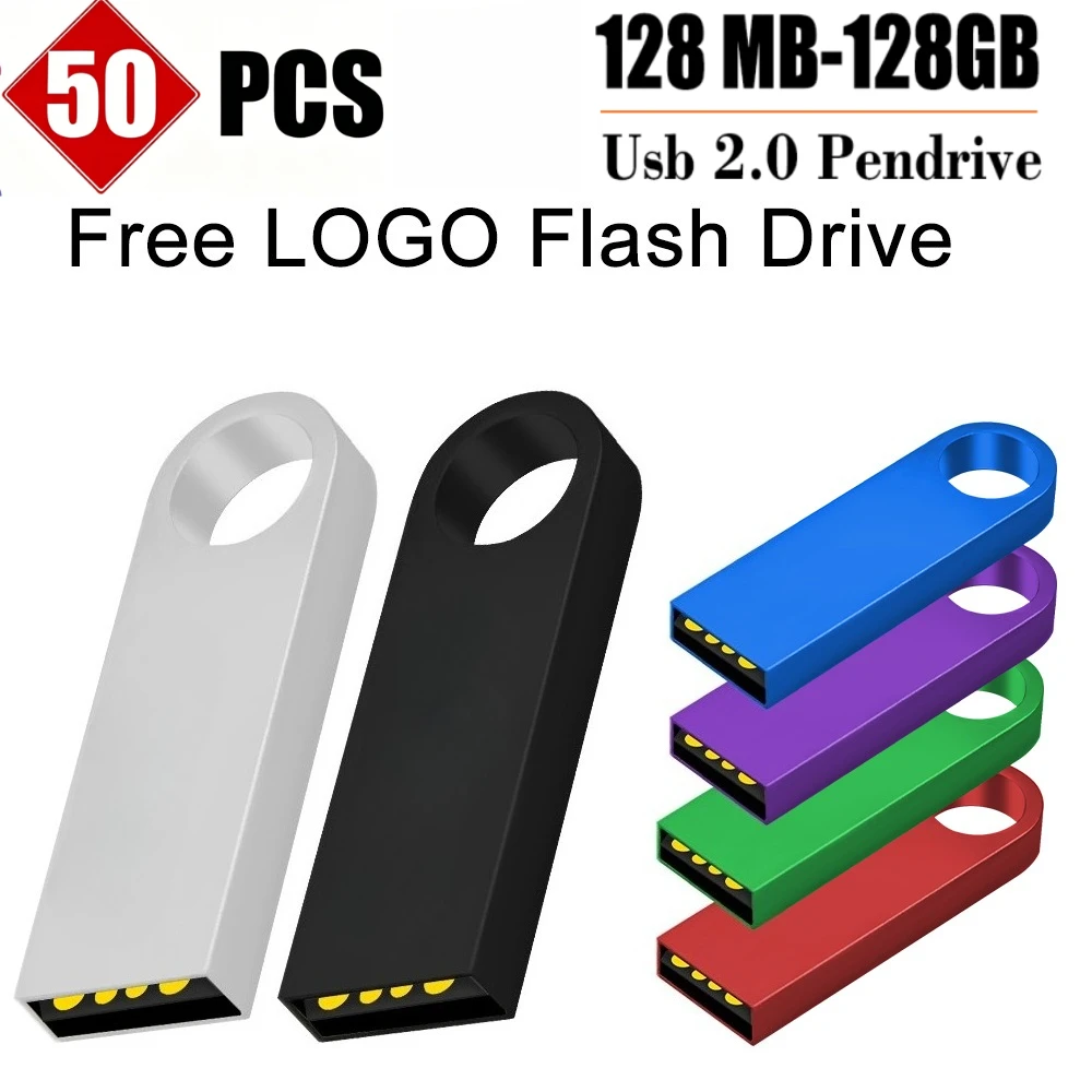 

50PCS/lot USB Flash Drive 4GB 8GB 16GB Metal Pen Drive Pendrive 32GB 64GB Memory Stick 128GB Free Customized Gift USB 2.0 Sticks