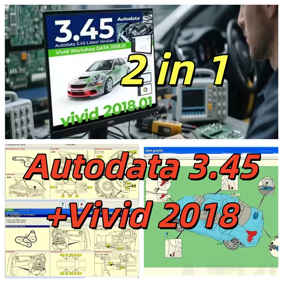 2025 Hot Sale AutoData 3.45 Car Software + Vivid Workshop Data Atris-Stakis Technik 2018.01V Multi languages Polish Spanish