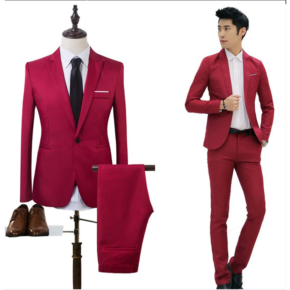 Blazer+Pants 2Pcs/set Men\'s Formal Blazer Jackets Coat Pants Tuxedos Wedding Slim Business Dress Suit Clothing For Man