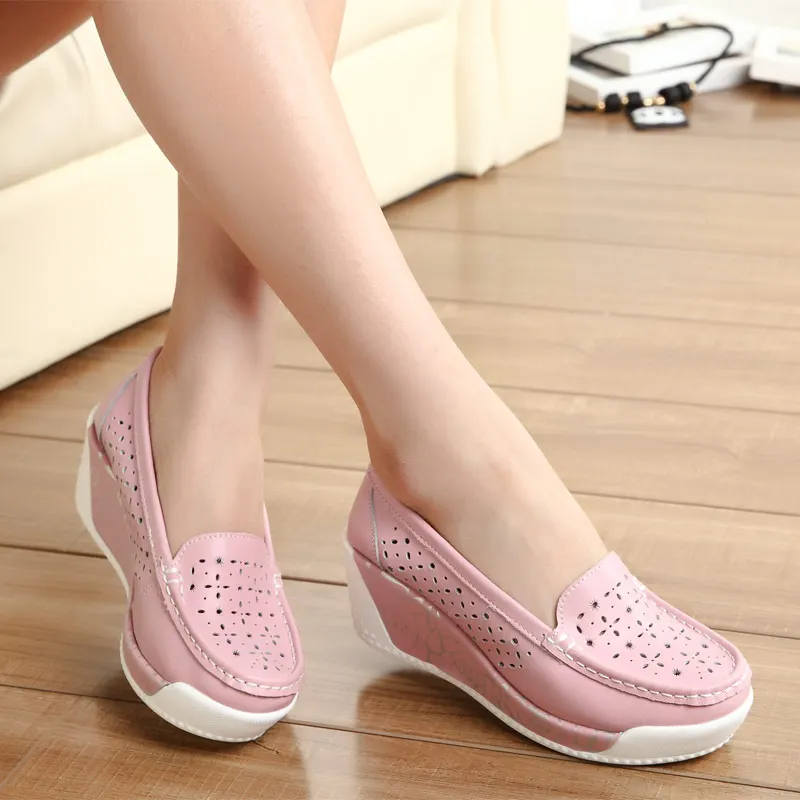 Women\'s shoes Summer hollow Korean version slope with single leather casual women\'s shoes thick-soled sponge cake mother shoes