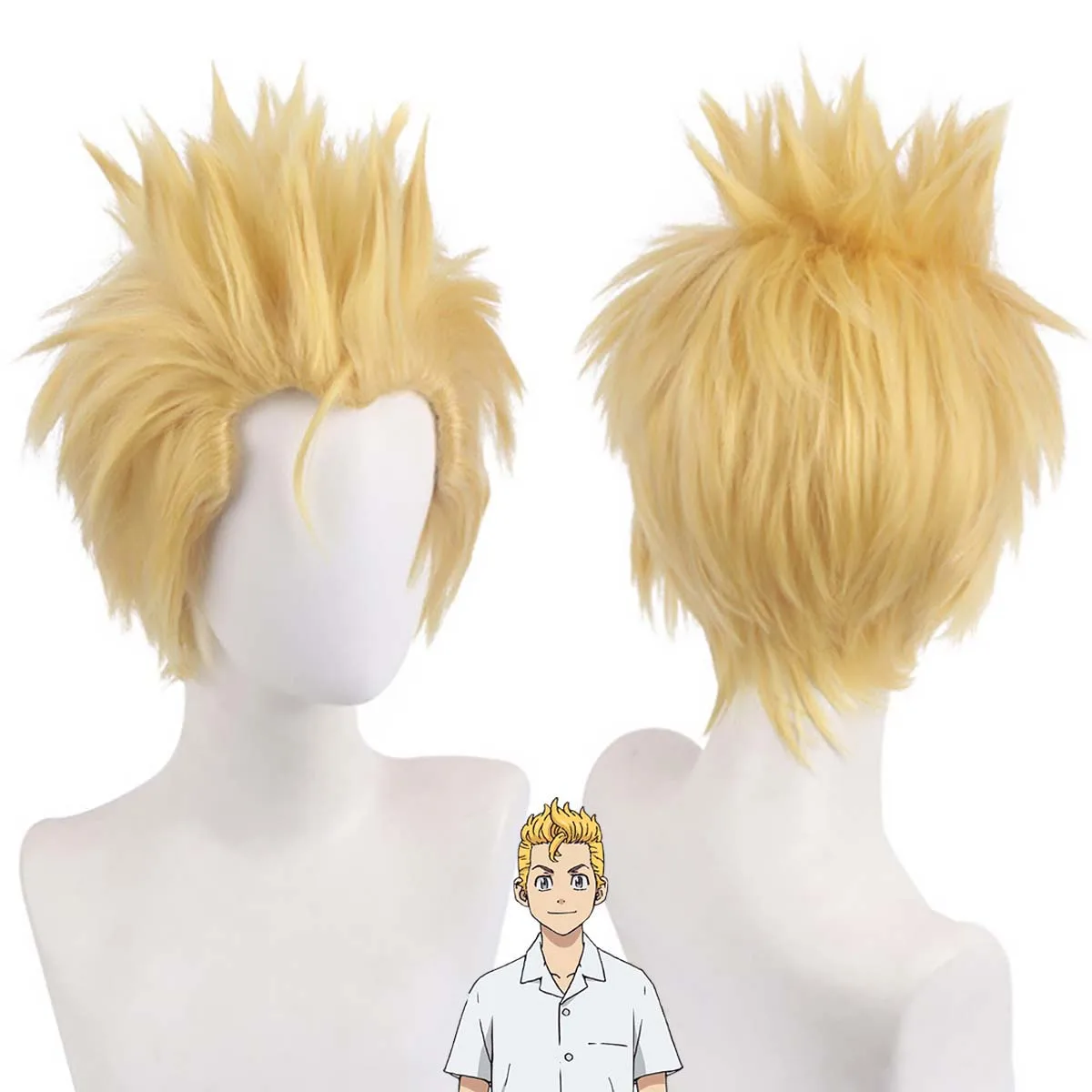 Hombres Juego de rol Tokyo Revengers Takemitchy Peluca de pelo sintético corto dorado