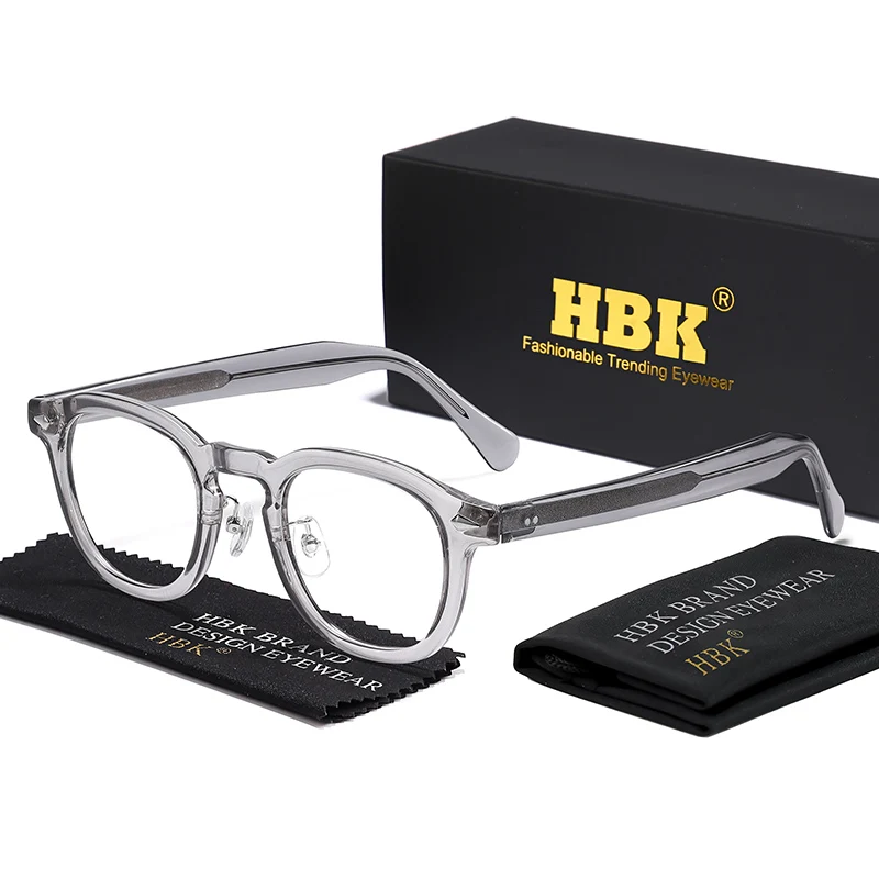 

HBK Retro Oval Glasses Frames Transparent Lenses Men High Quality Acetate Frame Glasses Women's Anti BlueLight Computer Glasses