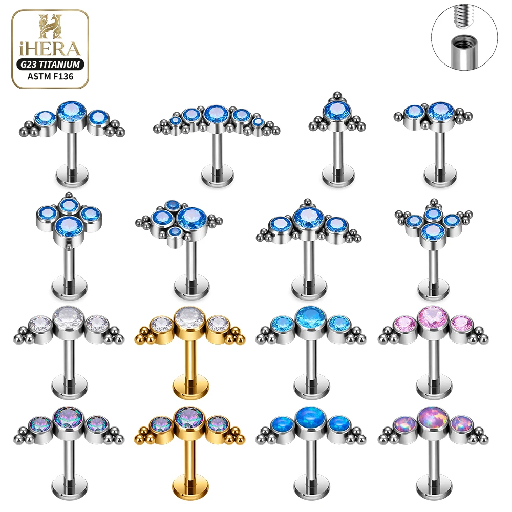 ASTM F136 Titanium Cluster Labret Stud Lip Piercing Flat Back Internally Threaded Jewelry Earring Tragus Helix Cartilage Bulk