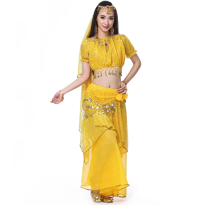 Indian Dance Girls Costume 2/3/5 PCS Set Egypt Belly Dance Arabic Practice Clothes Adult Women Bollywood Sequin Dance wear Suit