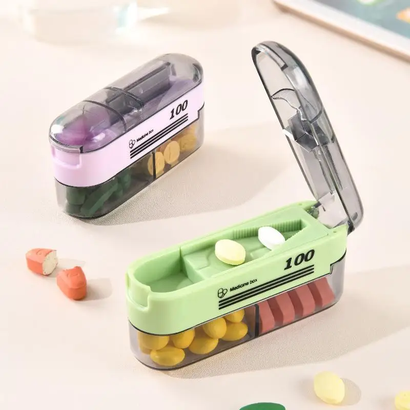 

1 PCS Portable Pill Splitter with Storage Case And Dispenser Organizer - Safe Blade Design for Home And Travel Pharmacy Use