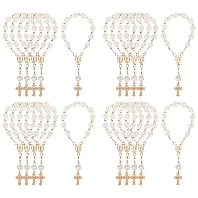 20 Piezas de Recuerdos de Bautizo con Cruz, Mini Rosarios, Pulsera de Cuentas Acrílicas, Bautizo, Comunión, Pulsera de Rosario para el Dedo, Altamente Recomendado