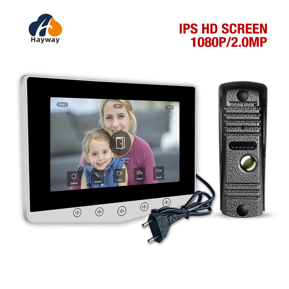 Hayway Home Video Intercom 1080P Video Doorbell Camera for Apartment 7 Inch Monitor Support one-key Unlock, Motion Detection