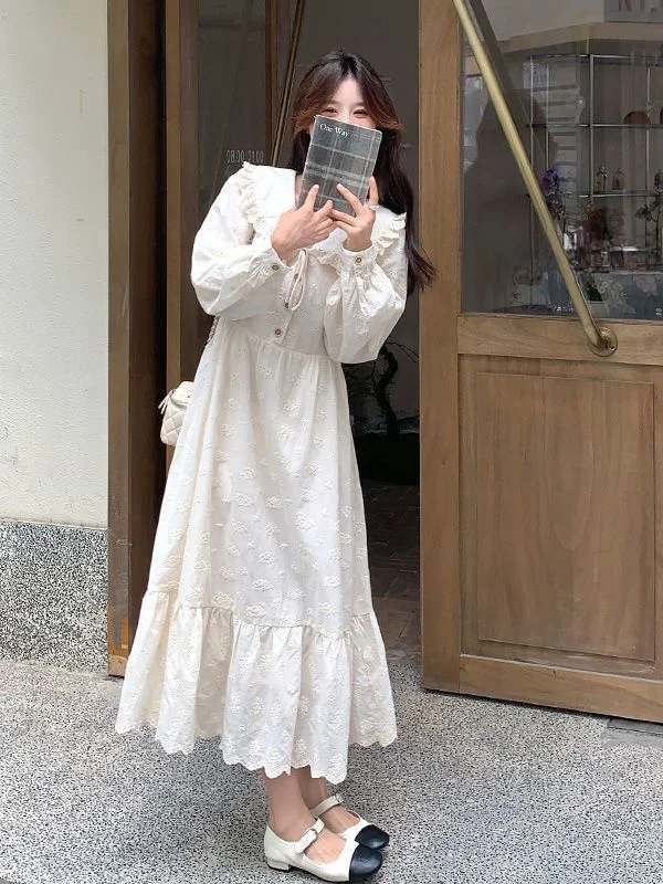 

plus Size 300 Pou Sweet Sle Student A-Line Dr Women Slimming Versatile Korean Sle Doll Collar Long Dr Autumn