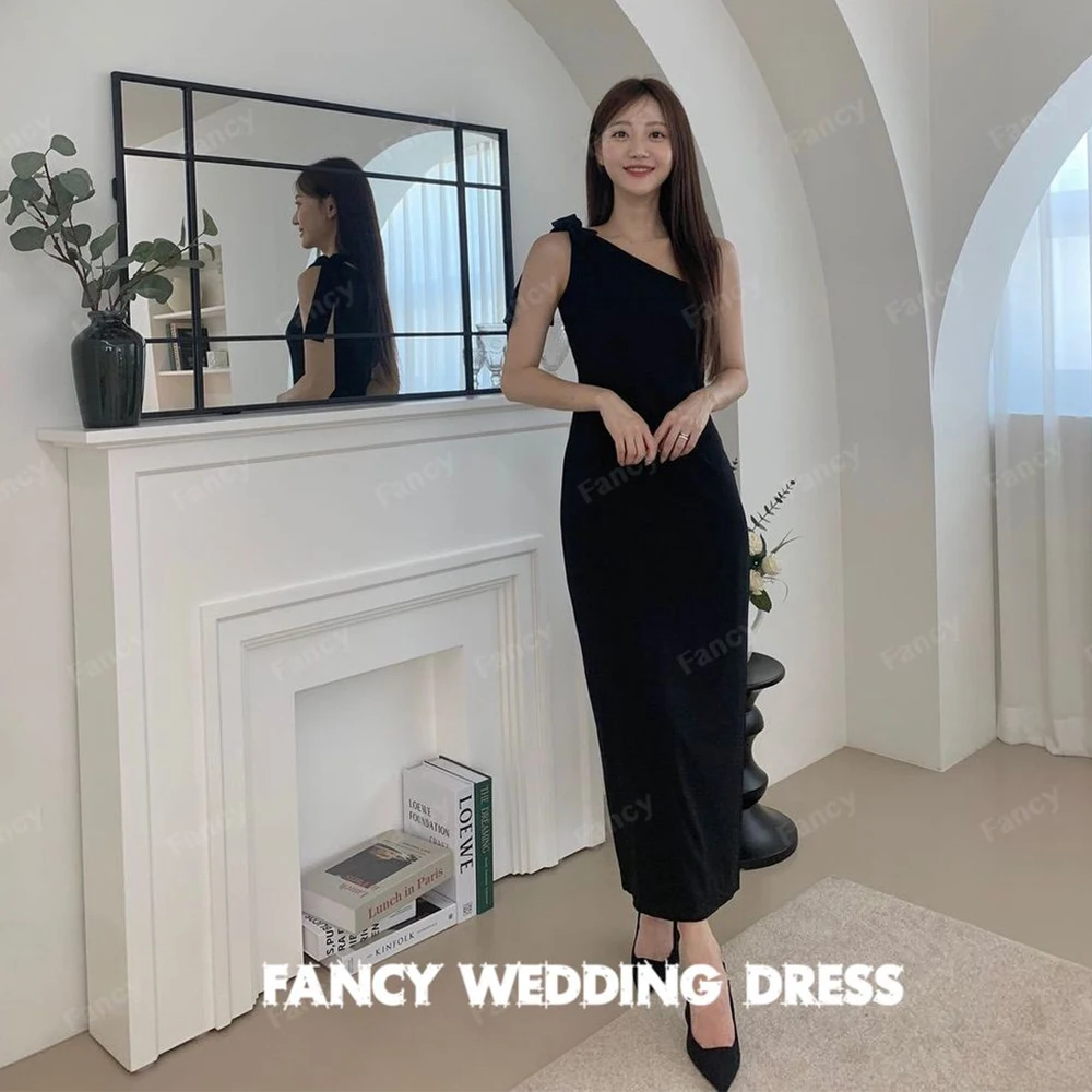 

Fancy Elegant One Shoulder Mermaid Birthday Party Dress Korea Photo Shoot Elastic Satin Ankle Length Evening Dresses Back Zip