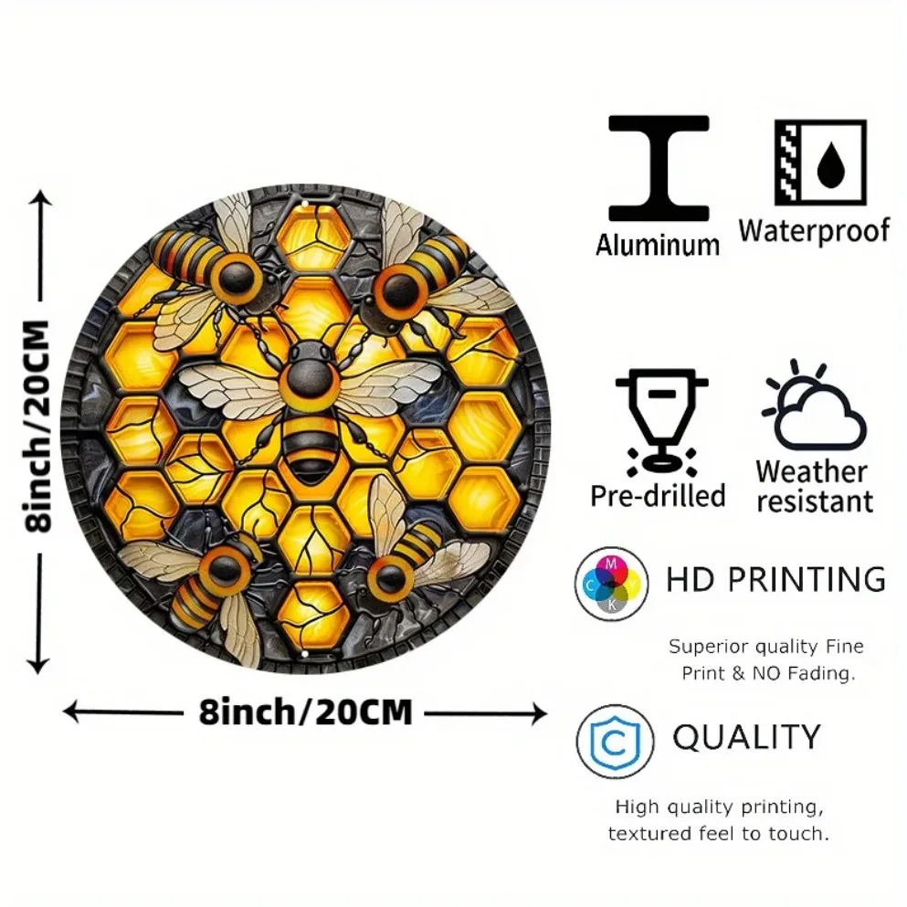 لافتة ألومنيوم على شكل نحلة - فن معدني متين محمي بالأشعة فوق البنفسجية لديكور جدار نادي الحانة المنزلية، ملصق ديكور