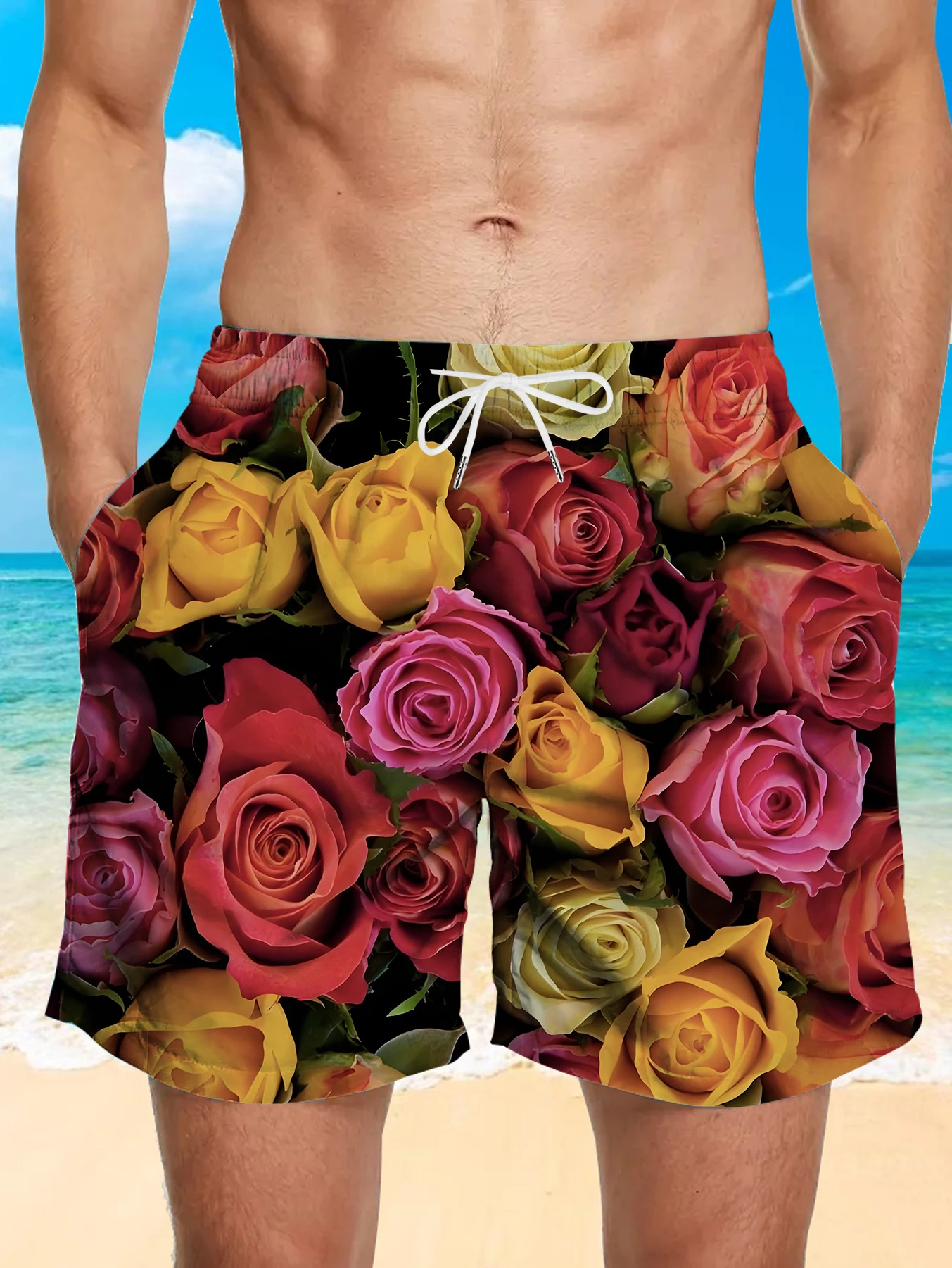 

Casual Lounge Beach Shorts Men Full Digital Print Skin-friendly Polyester Trunks