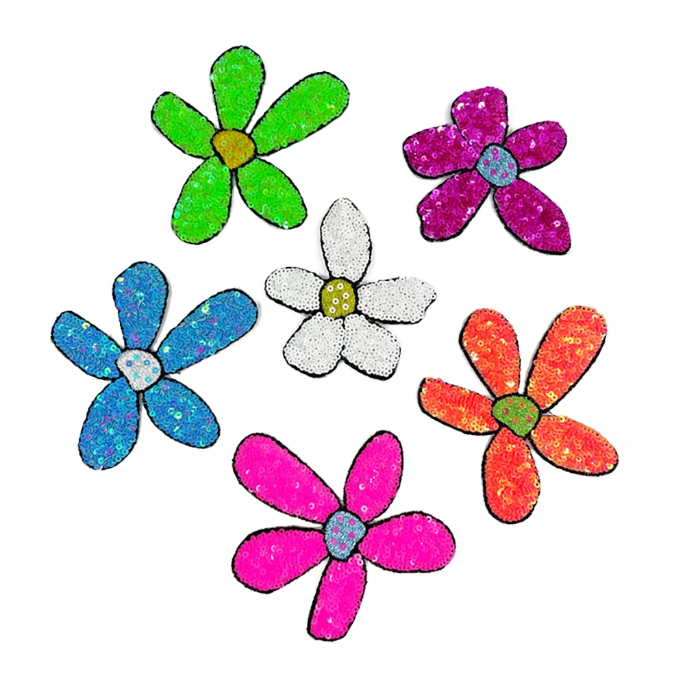 1 Piece 8-10 cm Iron on Sequin Flower Applique, DIY Decoration, Cartoon Patch, Clothing Accessories Back Adhesive