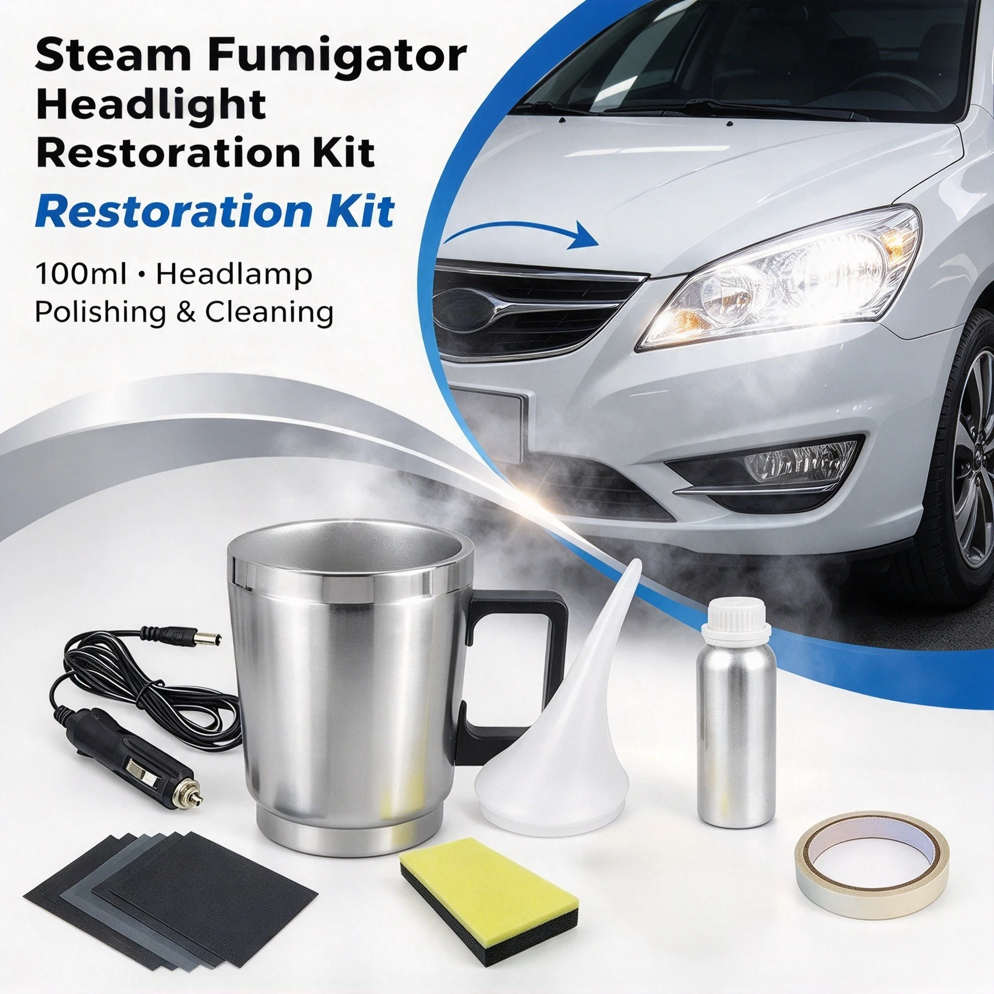 Sturdy Headlamp Polishing Car Headlight Restoration Kit 100ml Can Type Steam Fumigator Mug Steamer Auto Lens Cleaning Repair Kit