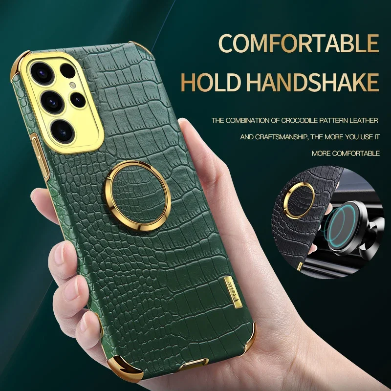 Funda de piel sintética de cocodrilo para Samsung Galaxy S25 Edge S22 S20 Plus S23 S21 FE S24 soporte Ultra magnético fundas de teléfono de cubierta suave