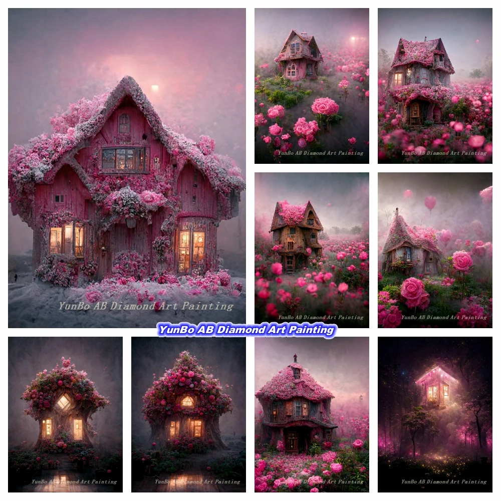 Pink Dream Fantasy Flower House 5DDIY AB Diamond Painting Mosaic Fairy Landscape Cross Stitch Kit Art Embroidery Wall Home Decor