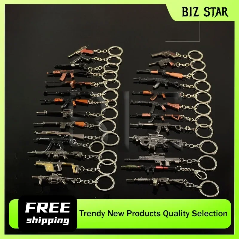 9cm/3.54in Hot Weapon Game Peripheral Barrett AKMT88 Sniper Rifle STG44 Metal Mini Keychain Models Ornaments Collections Display