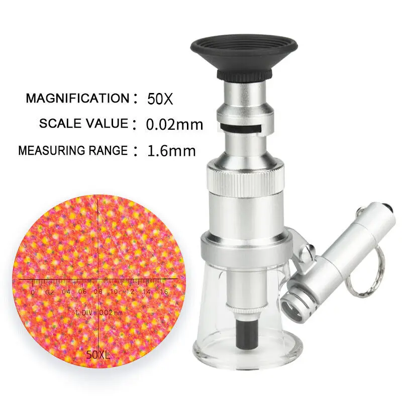 DIV 0.01mm 0.005mm High Foot Magnifier 50X 100X Pocket Microscope LED Scale Loupe Textile Printing Tool