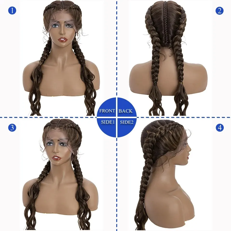 My-Lady 26\'\' Synthetic Box Braids Lace Front Wig With Baby Hair Lace Frontal Cornrow Braid Afro Wig Dutch Braided Brazilian Wigs