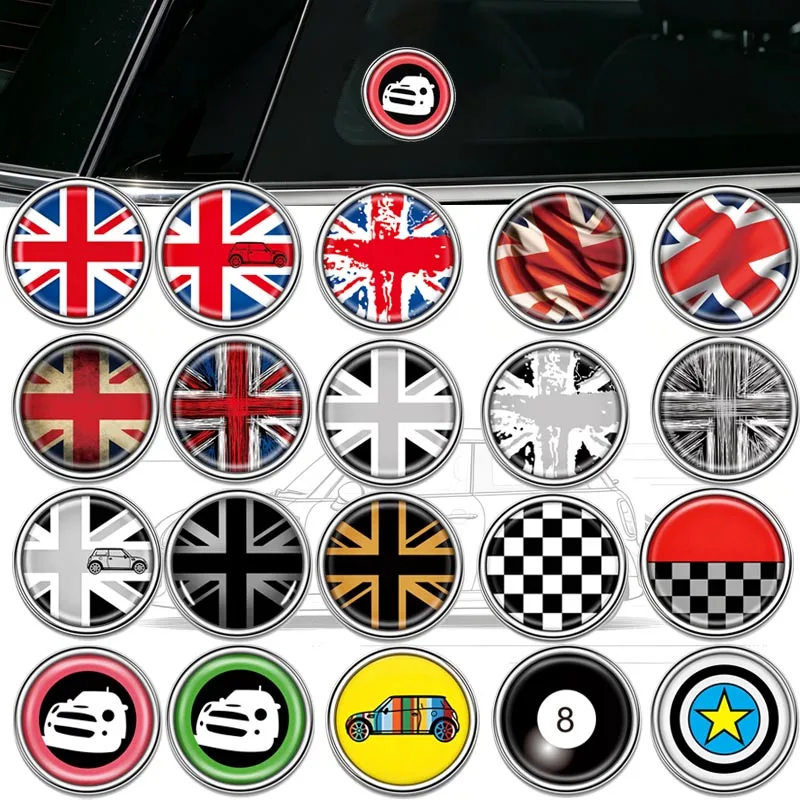 3D Metal Round Car Emblem Badge Union Jack Sticker For MINI Cooper JCW C R55 R56 F55 F56 R60 R50 Pillar Rear Window Auto Styling