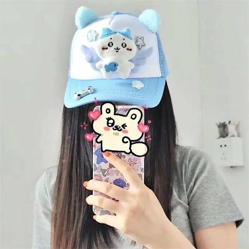 Casquette de baseball Kawaii, chapeau de soleil à ailes de poupée Chiikawa pour filles, casquette à visière d'étudiant Usagi Hachiware, cadeau de festival