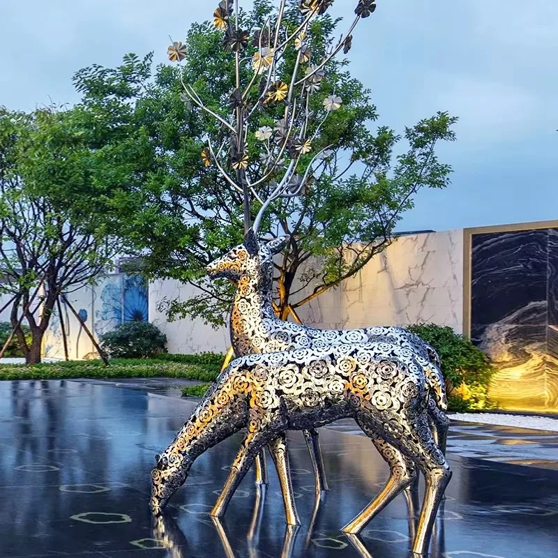 

Stainless Steel Deer Statue Stainless Steel Mirror Deer Statue Abstract Stainless Steel Animal Large Garden Sculpture