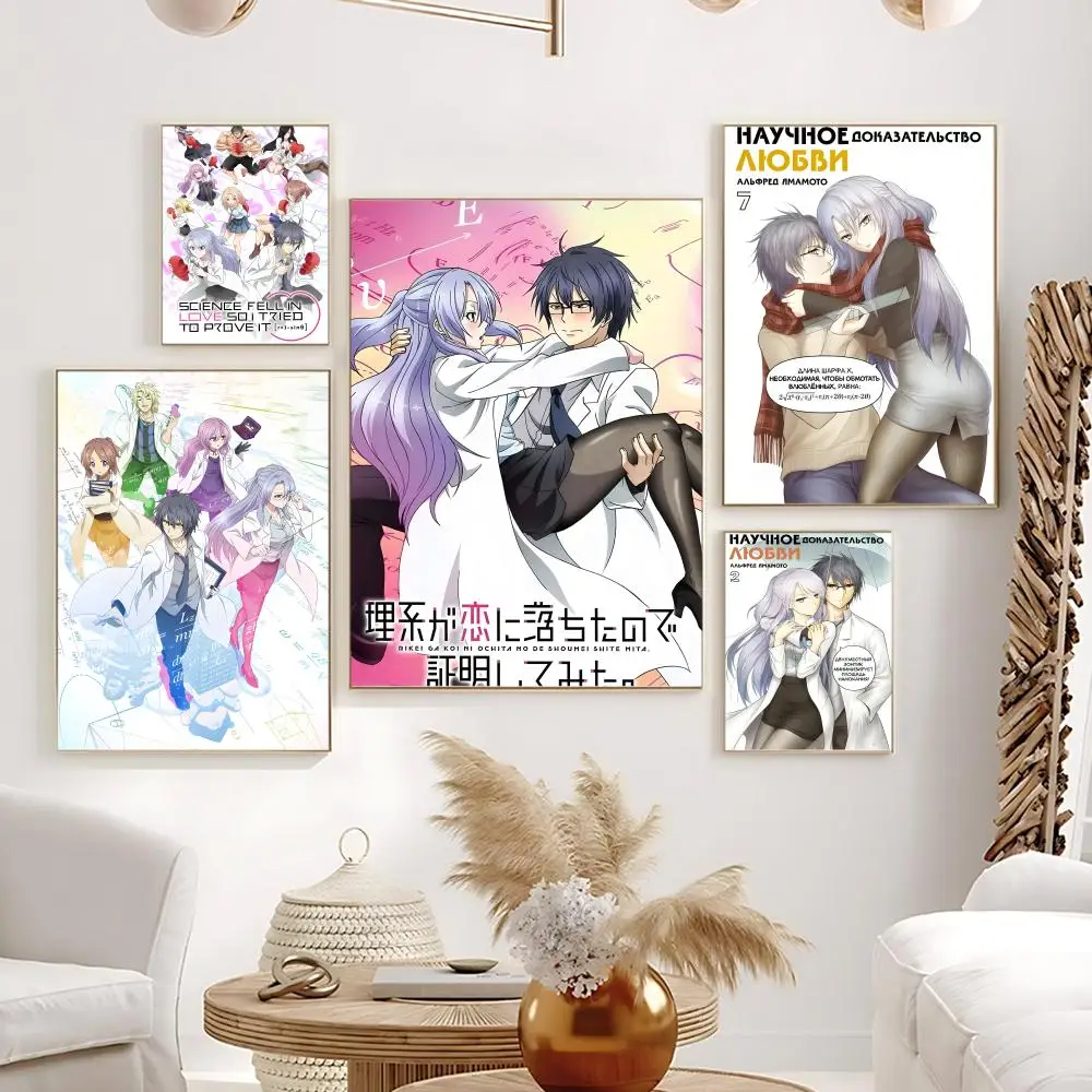 Póster de Anime S-Science Fell in Love, So I Tried to Prove It, arte de pared sin marco, autoadhesivo, impermeable, HD, para el hogar, la oficina o el dormitorio