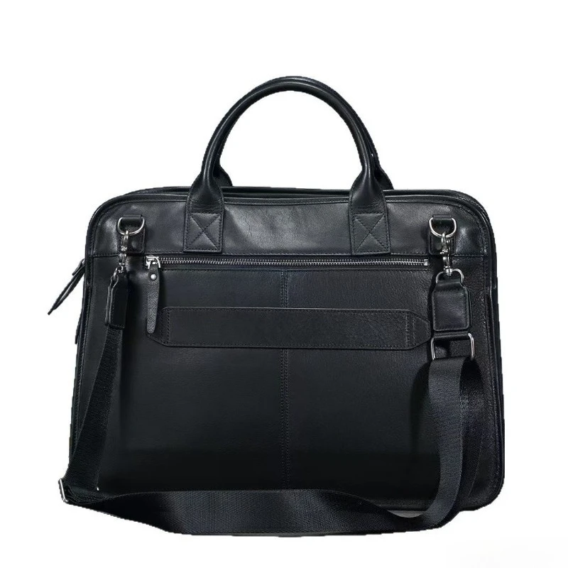 Large Capacity Men's Genuine Leather Laptop Briefcase Business Minimalist Top Handle Padded Laptop Office Work Bag
